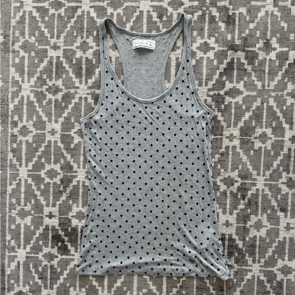 Abercrombie & Fitch Gray Navy Polka Dot Racerback Tank Top Small